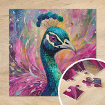 Pfau Pfimsischer Moderne Impressionistische Kunst Puzzle<br><div class="desc">Ein skurriles, modernes impressionistisches Gemälde eines Pfaues. Die Kunst wird mit leuchtenden, lebendigen Farben wie aquamarin, rosa und goldfarbenen Tönen zum Leben erweckt. Die majestätischen Federn des Pfaues werden durch abstrakte, wirbelnde Pinselstriche ausgedrückt, die ein Gefühl von Bewegung und Fantasie schaffen. Dieses dynamische Stück verbindet kühne Farbauswahl mit einer spielerischen,...</div>