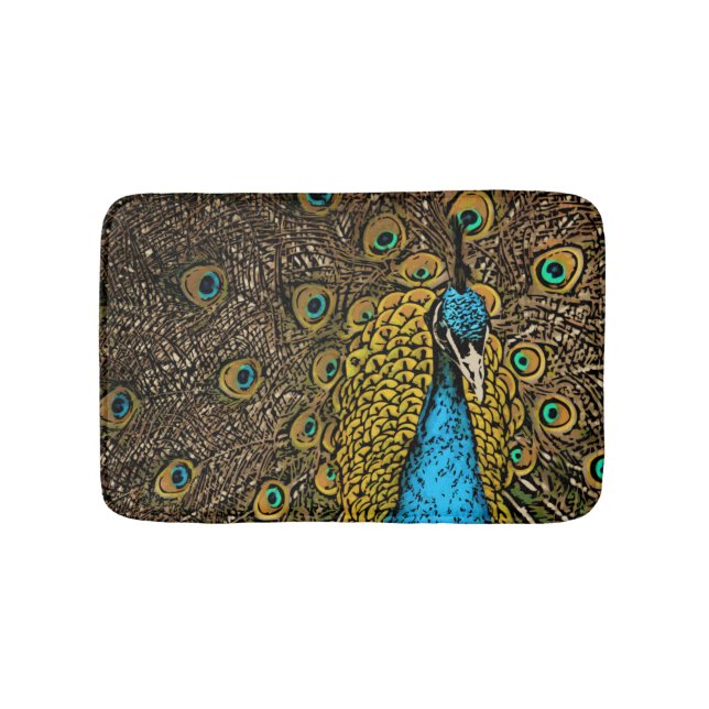 Pfau-Pracht-Illustration Badematte (Vorderseite)