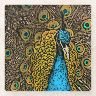 Pfau-Pracht-Illustration Glasuntersetzer