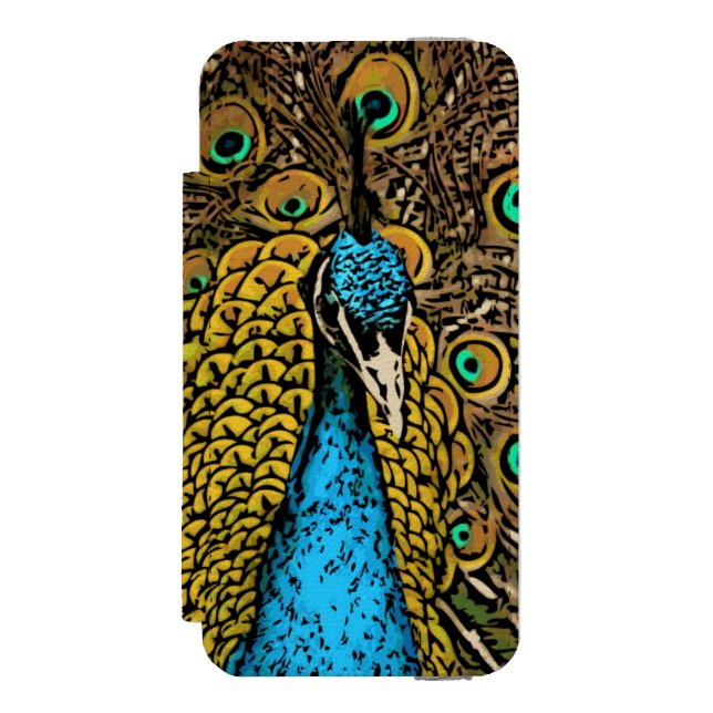 Pfau-Pracht-Illustration Incipio iPhone Geldbeutel-Hülle (Folio Vorderseite)