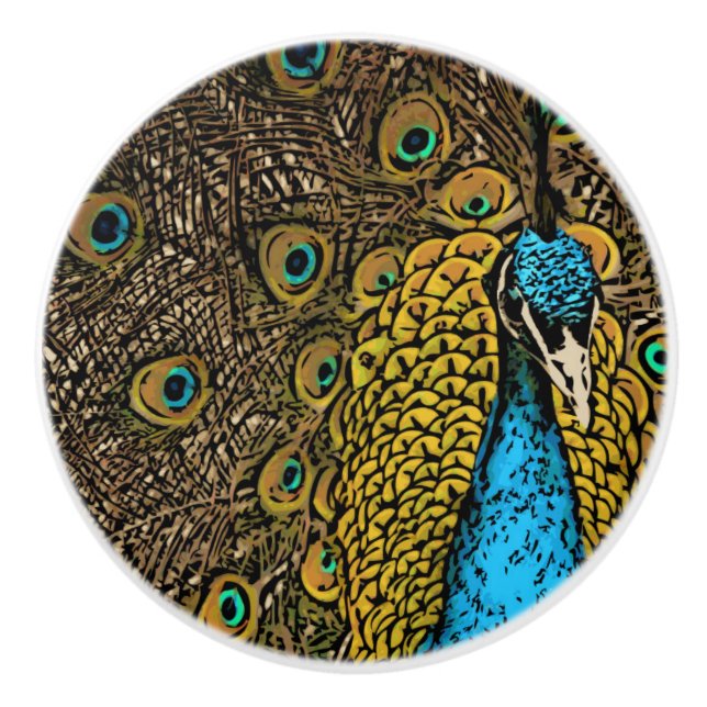 Pfau-Pracht-Illustration Keramikknauf (Vorderseite)