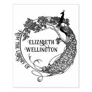 Pfau Rahmen Jugendstil-Bibliothek Buch Name #2 Gummistempel