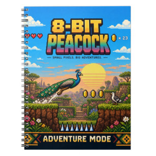 Pfau, Retro-8-Bit-Pixelkunst Notizblock