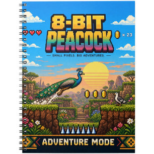 Pfau, Retro-8-Bit-Pixelkunst Notizblock