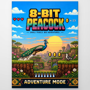 Pfau, Retro-8-Bit-Pixelkunst Postkarte