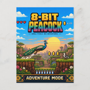 Pfau, Retro-8-Bit-Pixelkunst Postkarte