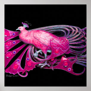 PFau, rosa, fuchsia, blau violett schwarz Poster