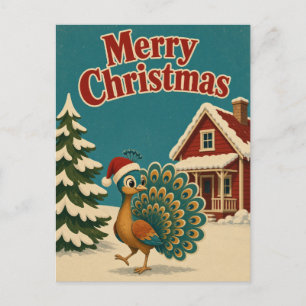 Pfau Roter Cottage Tier Weihnachten Postkarte