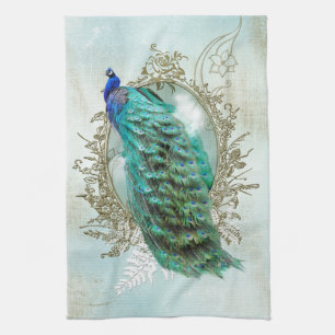 Pfau schöne Türkis Vintage Shabby Vogel Handtuch