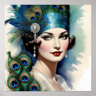 Pfau Schönheit Frau der donnernden Zwanziger Poster