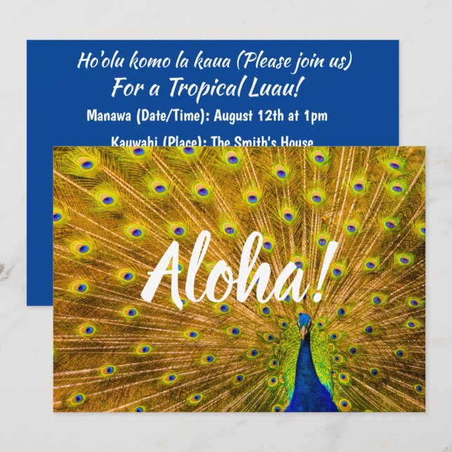 Pfau, Silberfälle, Kauai, Hawaii Einladung (Vorne/Hinten)