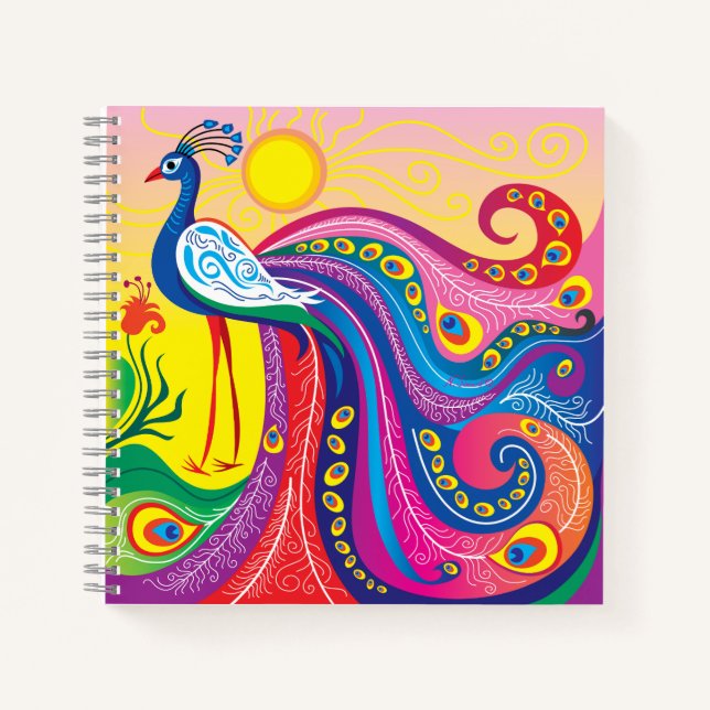Pfau-Sonnenaufgang Notizbuch (Vorderseite)