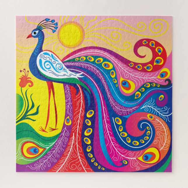 Pfau-Sonnenaufgang Puzzle (Vertikal)