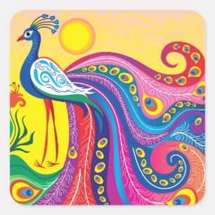 Pfau-Sonnenaufgang Quadratischer Aufkleber
