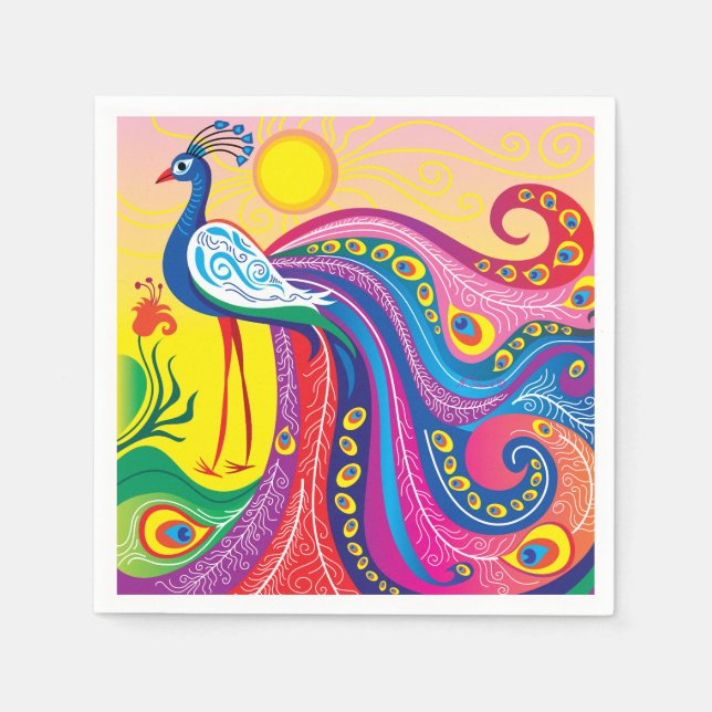 Pfau-Sonnenaufgang Serviette (Vorderseite)