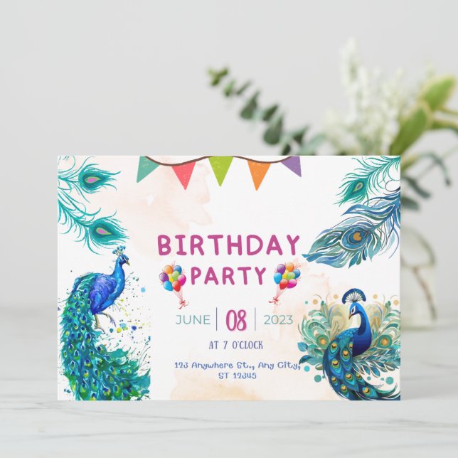 Pfau Special Patina Geburtstag Einladung (Stehend Vorderseite)