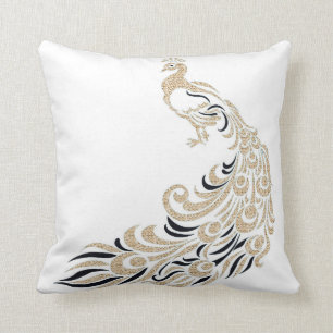 Pfau-Stilvoll-Gold-Schwarz-Quadrat M-L Kissen