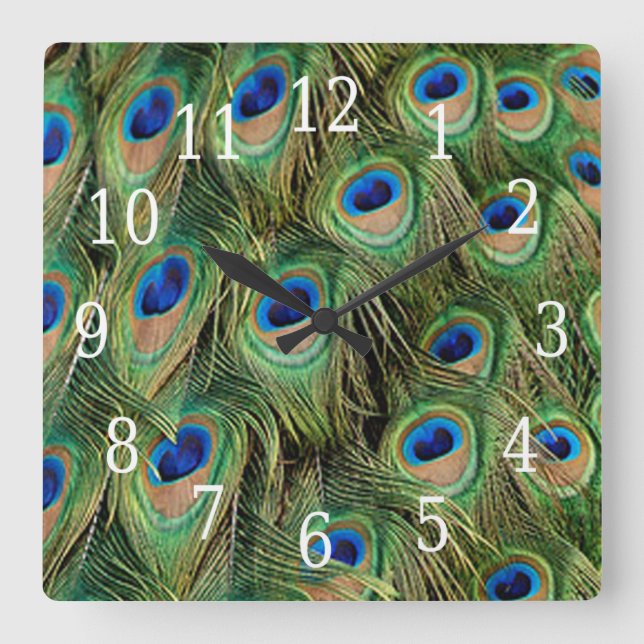 Pfau-Uhr Quadratische Wanduhr (Vorderseite)