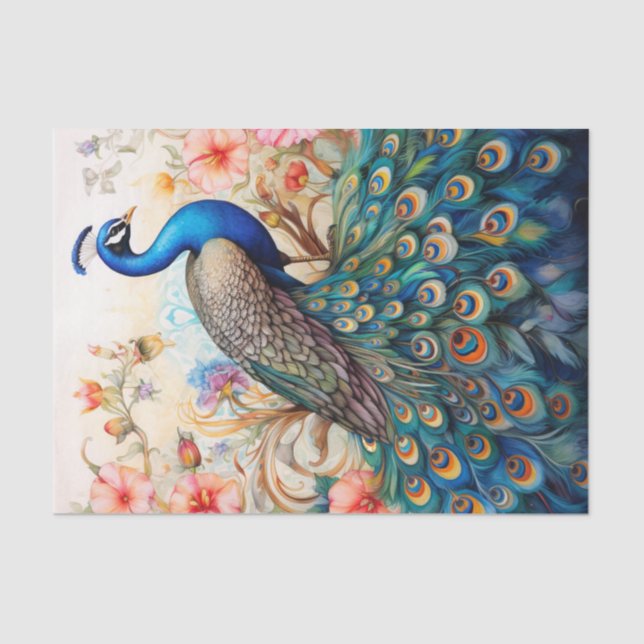 Pfau und Blume Dekoupage Tissue Paper Seidenpapier (Vorderseite)