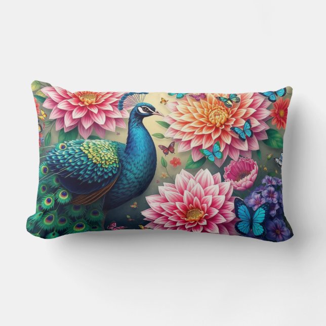Pfau und Blume Lendenkissen (Vorderseite)