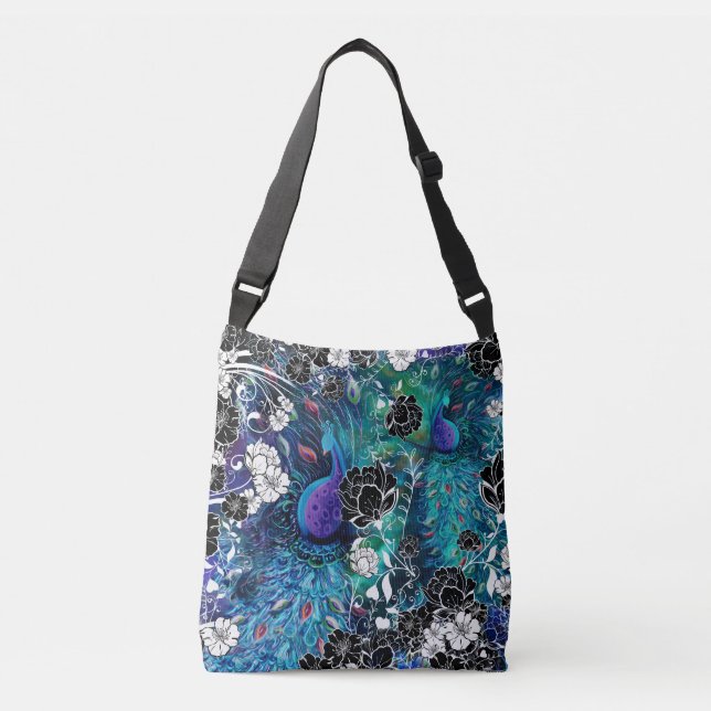 Pfau und Blumen Handtasche (Vorderseite)