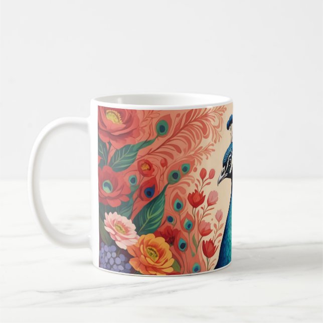 Pfau und Blumen Kaffeetasse (Links)
