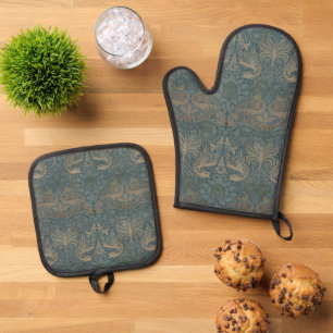 Pfau und Drache von William Morris Ofenhandschuh & Topflappen-Set