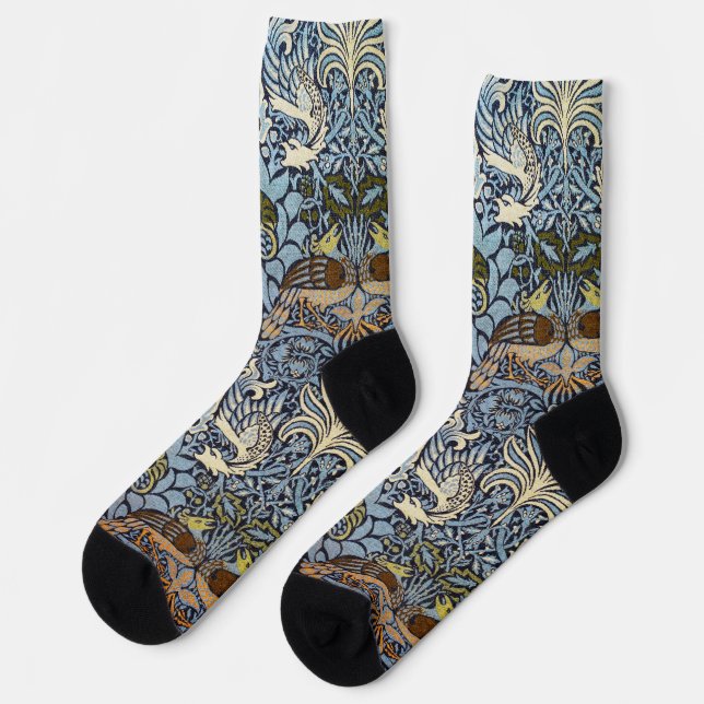 Pfau und Drache, William Morris Socken (Linkes Detail)