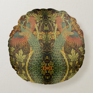 Pfau- und Eichenblatt-Blumen-Jacquard im viktorian Rundes Kissen