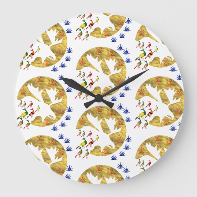 Pfau und Elch Große Wanduhr (Vorderseite)