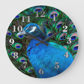 Pfau und Feder Große Wanduhr