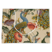 Pfau- und florenträchtige Geschenktasche