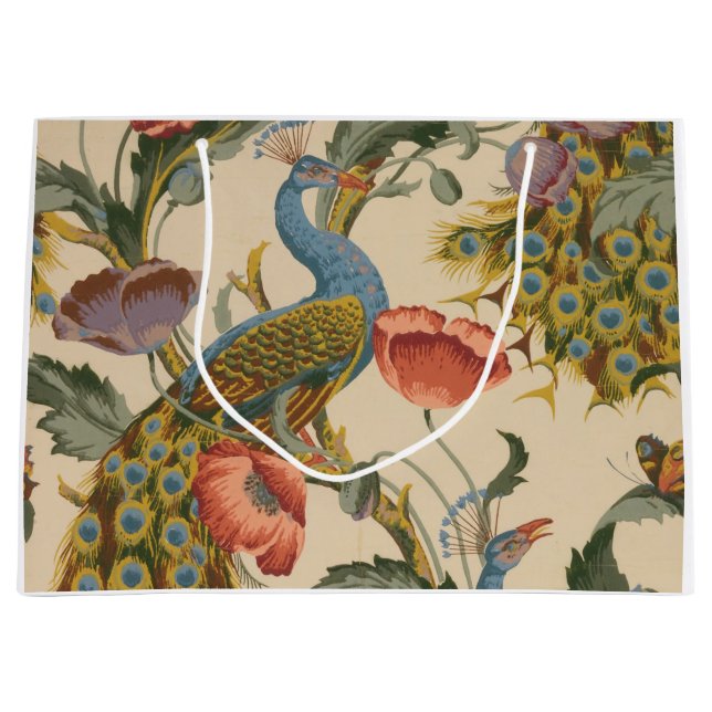 Pfau- und florenträchtige Geschenktasche Große Geschenktüte (Vorderseite)