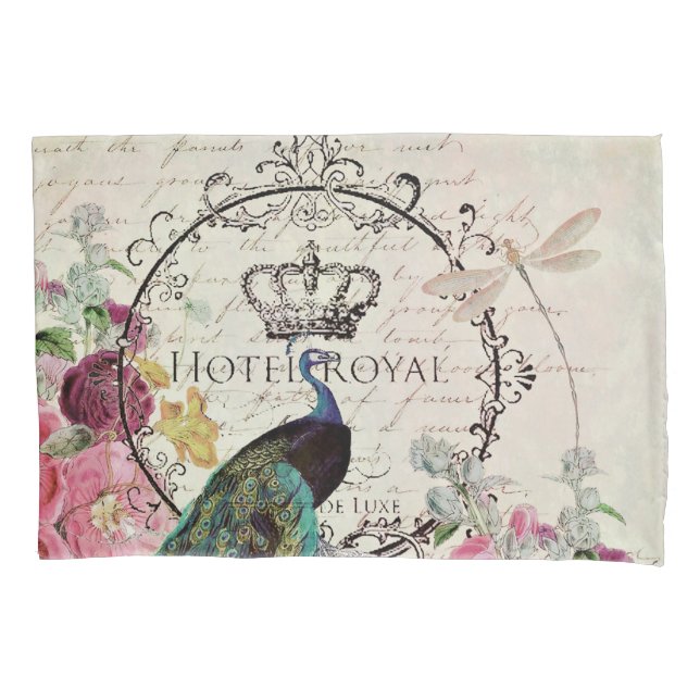 Pfau und Frühlingsblumen Kissenbezug (Vorderseite)