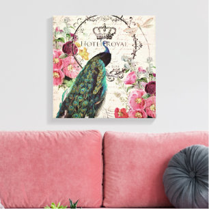 Pfau und Frühlingsblumen Leinwanddruck