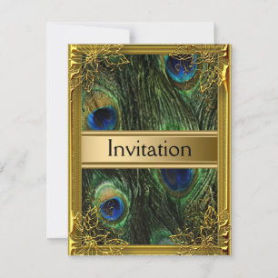 Pfau und Gold Einladung für jede Party