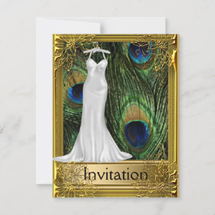 Pfau und Gold Weiß Jede Party Einladung