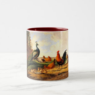 Pfau und Hühner Zweifarbige Tasse