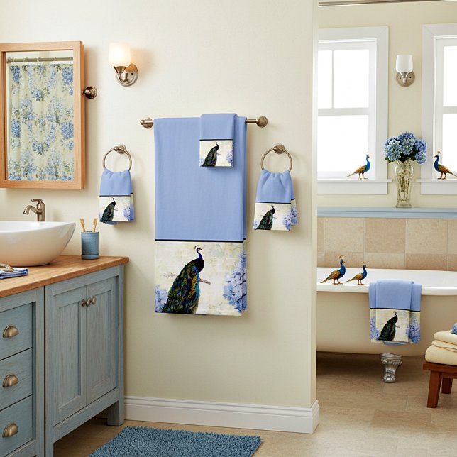Pfau und Hydrangea Badehandtuch Set (Von Creator hochgeladen)