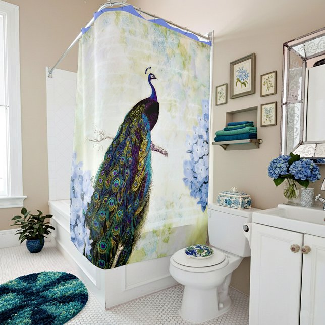 Pfau und Hydrangea Duschvorhang (Von Creator hochgeladen)