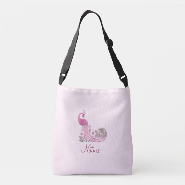 Pfau und Kalligrafie auf leichter Rose Gold Tragetaschen Mit Langen Trägern (Rückseite)