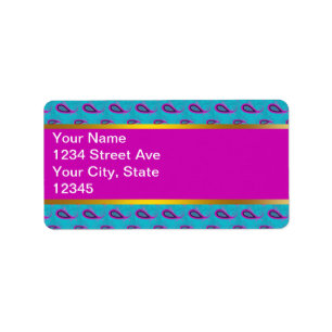 Pfau und magentarotes Paisley-Muster Adressaufkleber