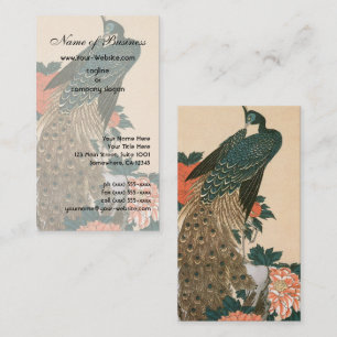 Pfau und Päonien von Ando Hiroshige Visitenkarte