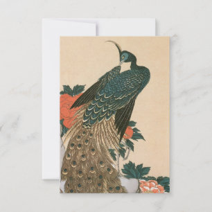 Pfau und Päonien von Hiroshige Hochzeit RSVP Karte