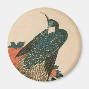 Pfau und Päonien von Hiroshige, Japanische Kunst Magnet
