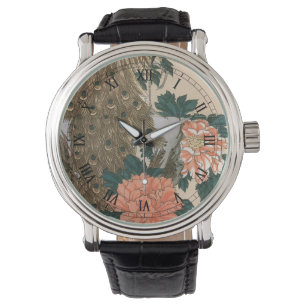 Pfau und Pfaue von Hiroshige, japanische Kunst Armbanduhr