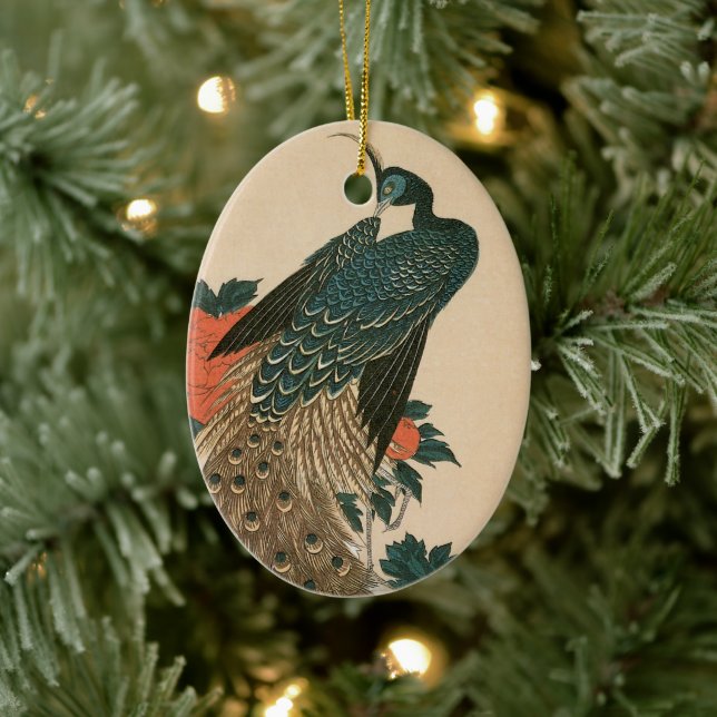 Pfau und Pfaue von Hiroshige, japanische Kunst Keramikornament (Baum)
