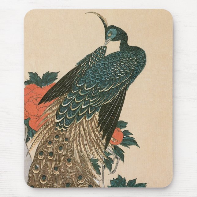 Pfau und Pfaue von Hiroshige, japanische Kunst Mousepad (Vorne)