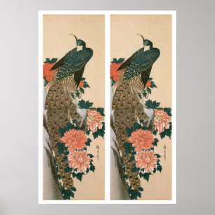 Pfau und Pfaue von Hiroshige, japanische Kunst Poster