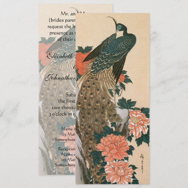 Pfau und Pfaue von Hiroshige Wedding Einladung (Vorne/Hinten)